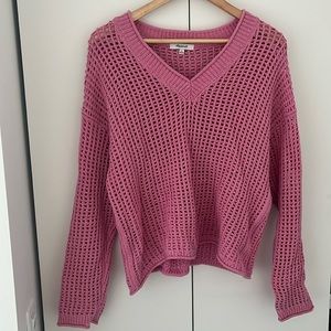 Madewell pink knit v neck sweater
